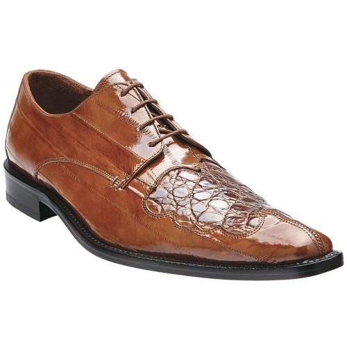 Belvedere "Dotto" Camel Genuine Crocodile And Eel Oxford Shoes 3N0